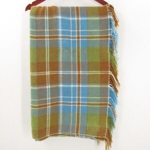 TROY Brown/Blue/Green/White Fringed Leisure Blanket 63" x 56"